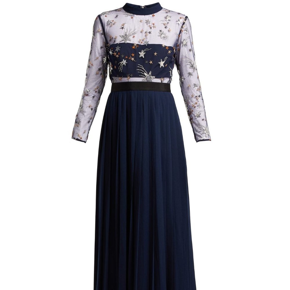 Self Portrait Gown: Sequin Star Tulle & Navy Crepe